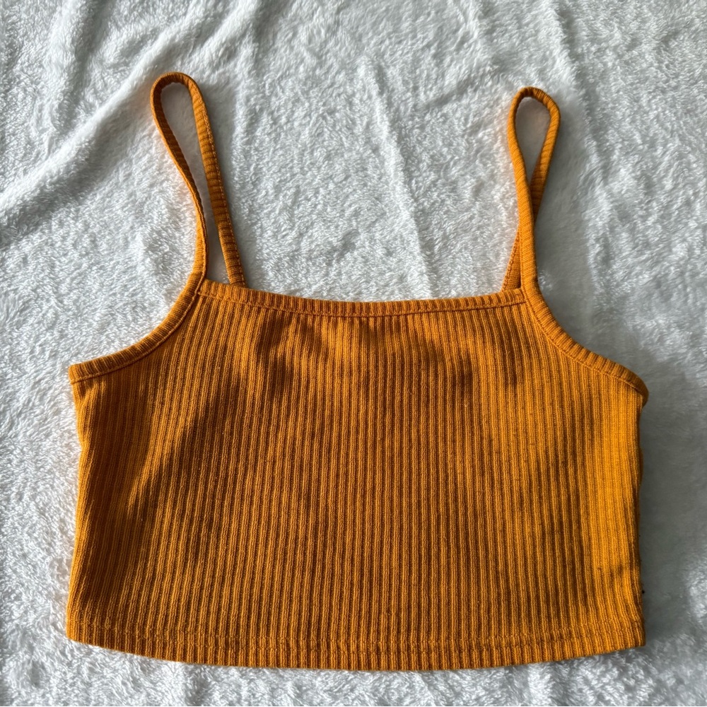 Divided By H&M Orange Ribbed Strappy Cropped Top S